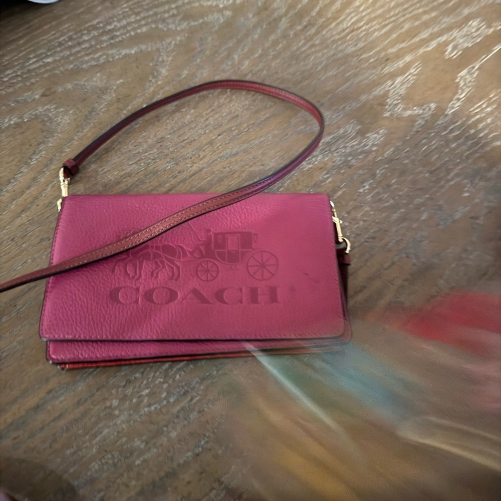 Coach Pink Leather Crossbody Bag with Slim Design